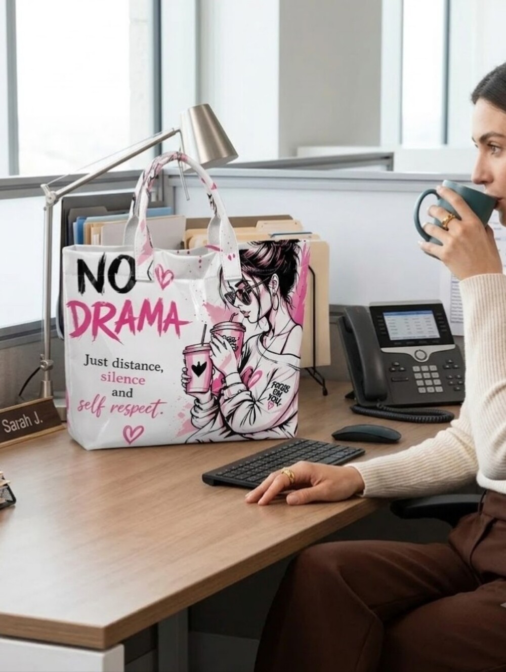 Women No Drama Tote Bag Daily Commute Hand Bag - Picture 2 of 4